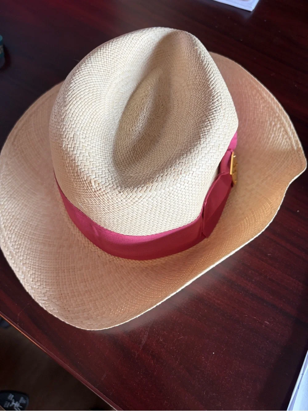 Tory Burch Straw Fedora with Pink Band